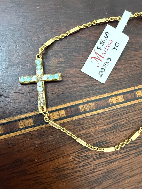 Mariana Jewelry - Mariana Gold Cross Chain Bracelet with Light Blue and Clear Stones